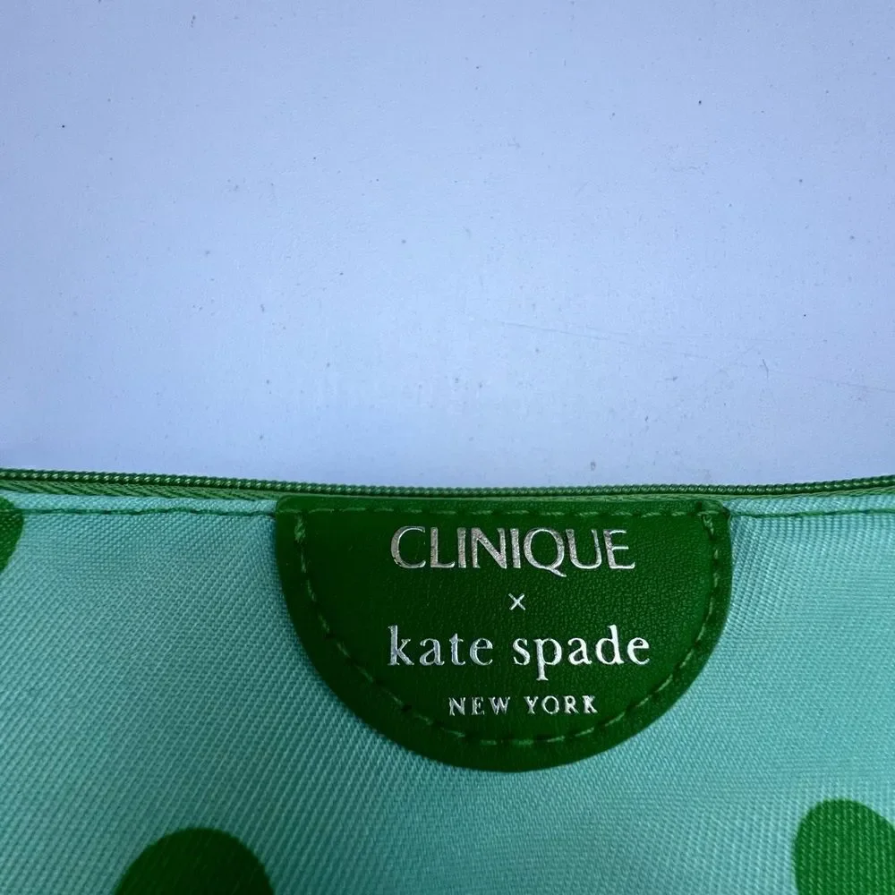 Clinique x Kate Spade Cosmetic Makeup Bag Green Polka Dot